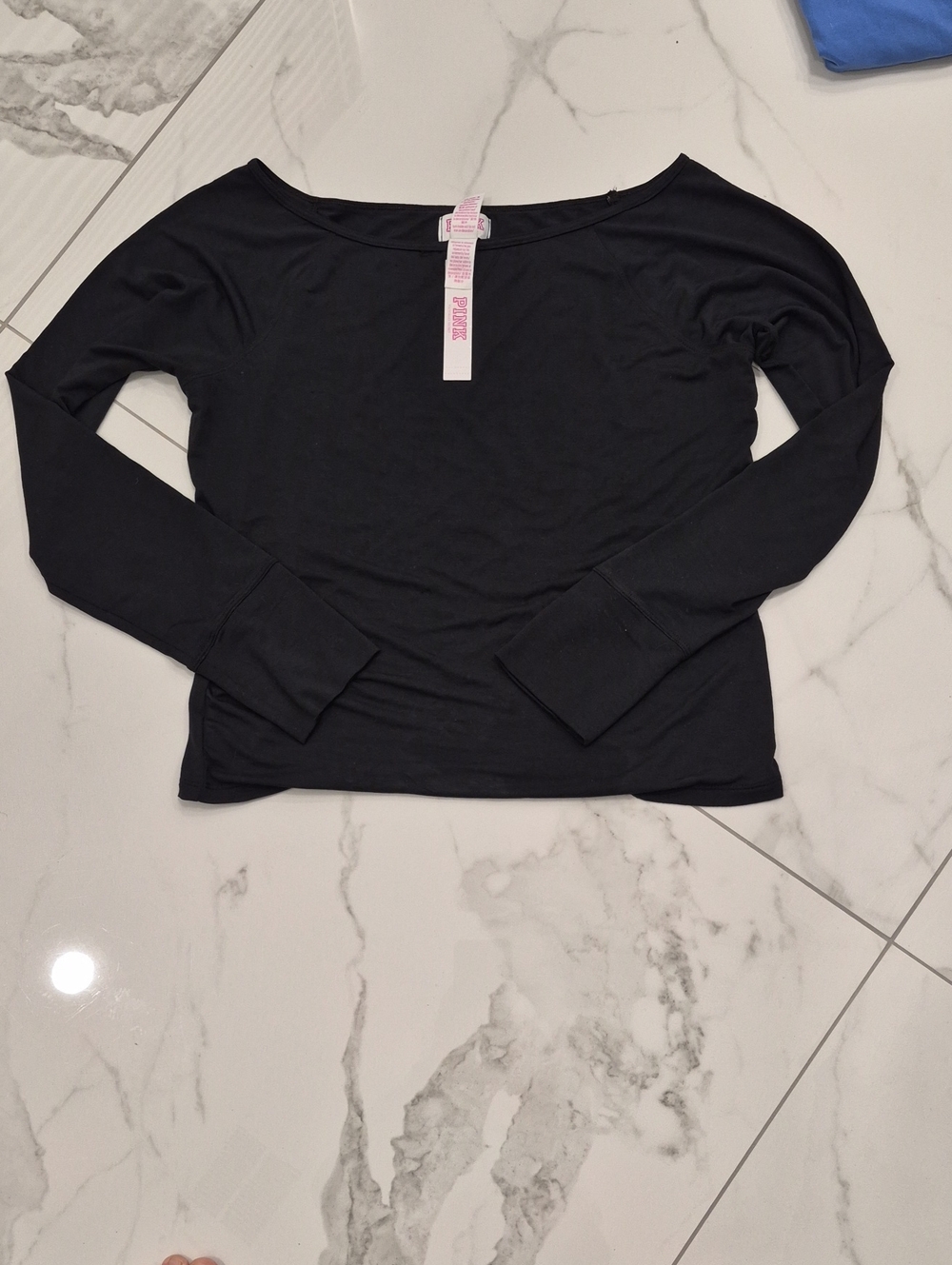 PINK Victoria's Secret Black Long Sleeve Boatneck Top Nwt